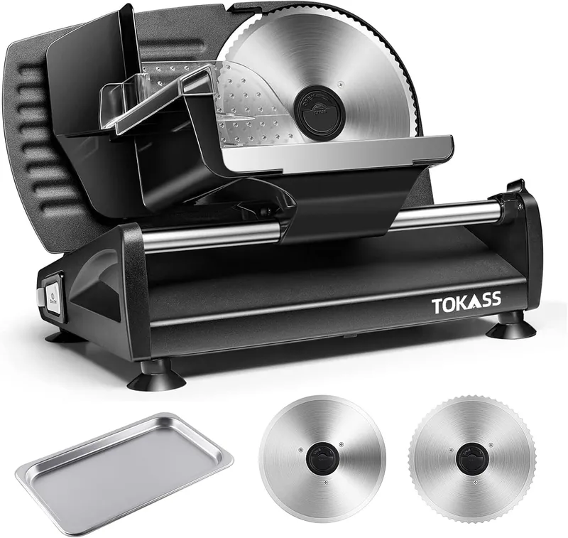 TOKASS Meat Slicer, 200W Electric Food Slicer with 2 Removable Stainless Steel Blades